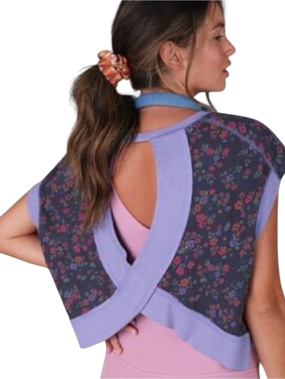 Natural Life Purple Floral Cross Back Top